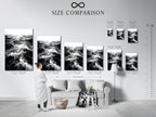 Size comparison chart in an interior setting. This chart helps you visualize the perfect size for your space. Choose the ideal dimensions for your ocean wave art. Find the perfect fit for your walls today.