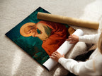 A woman carefully rolling fine art poster paper. High-quality paper ensures vibrant colors and sharp details. Preserving your artwork for years to come. Perfect for art enthusiasts and collectors.