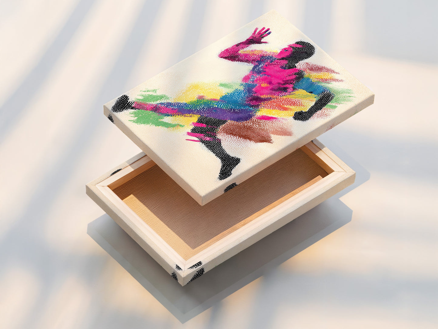 Impression d'art d'une figure en mouvement colorée - Décoration murale sportive abstraite, Poster coureur arc-en-ciel moderne, Inspiration athlétique pour la décoration intérieure