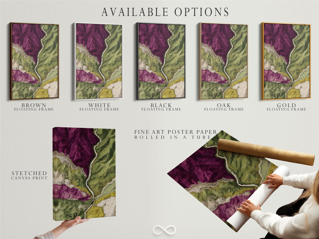 Available options are showcased: stretched canvas print fine art poster paper and floating frame. Choose the perfect format for your artwork. Each option offers a unique way to display art. Select the style that best suits your taste. Enhance your home with our versatile options.