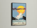A bold black frame surrounds the Beach Volleyball artwork creating a striking contrast. The surreal sunset canvas enhances living rooms and bedrooms. It is perfect for coastal and tropical decor.