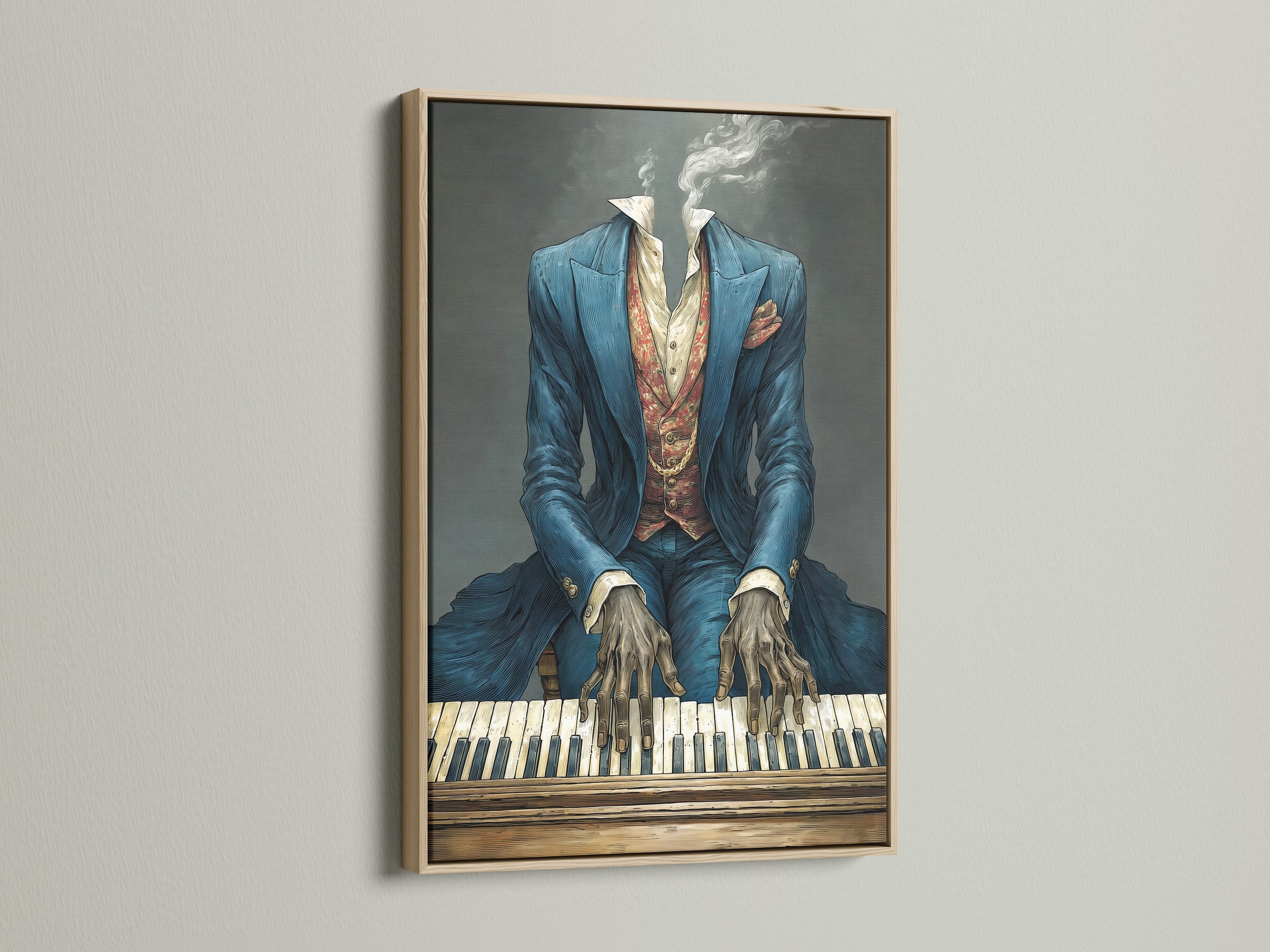Vintage pianist in oak frame.