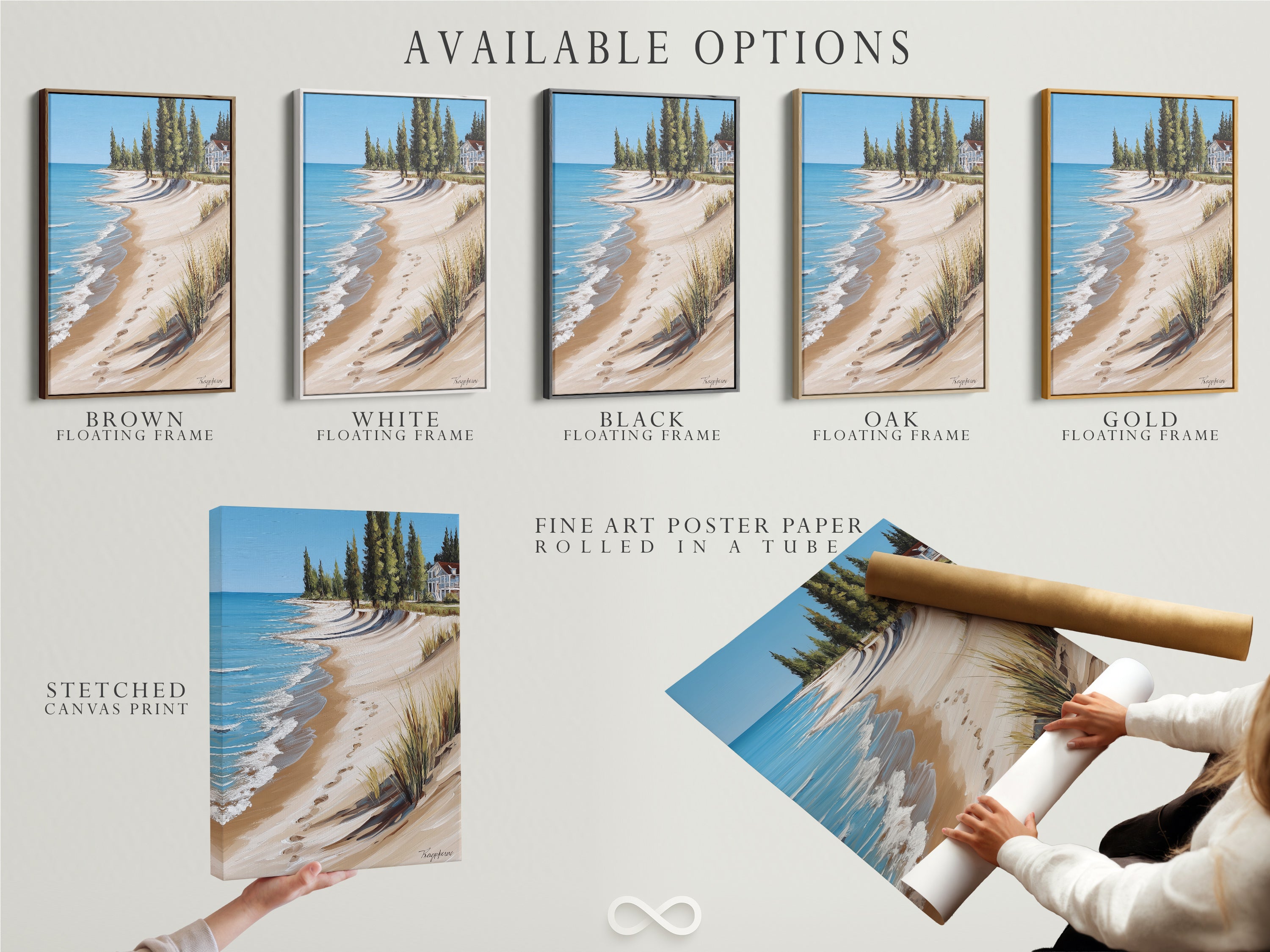 Available Options for Coastal Beach House Artwork. Choose from stretched canvas prints fine art poster paper or floating frame. Customize your ocean view print to match your style. Perfect for any coastal decor.