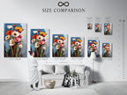 Size comparison chart in an interior setting. Visualize artwork sizes in a real room setting. This chart helps you choose the perfect dimensions for your space. Ensure your artwork fits seamlessly. Explore our size guide now.