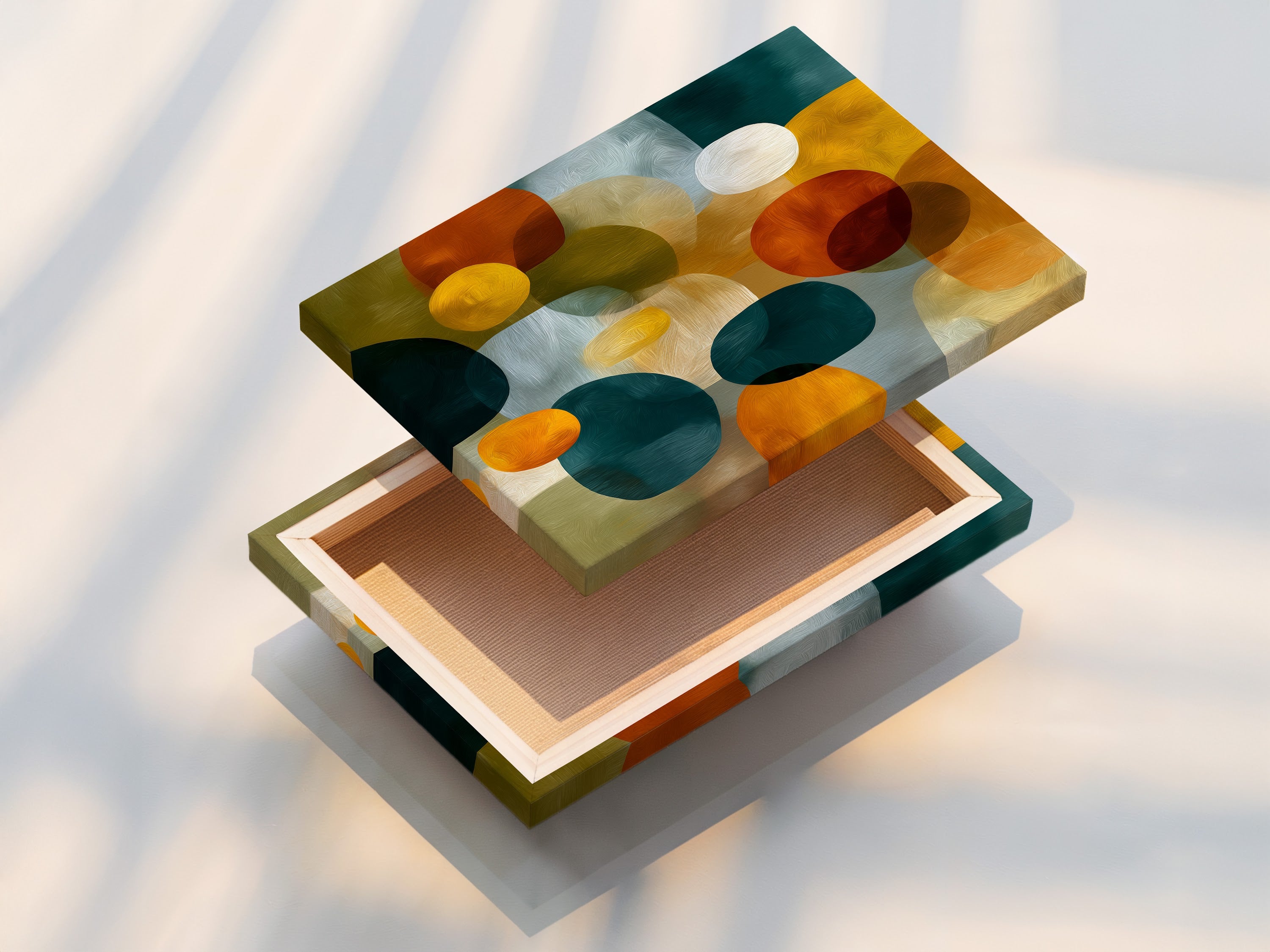 Abstract Geometric Canvas Print - Mid Century Modern Wall Art, Colorful Circles Artwork for Living Room Decor