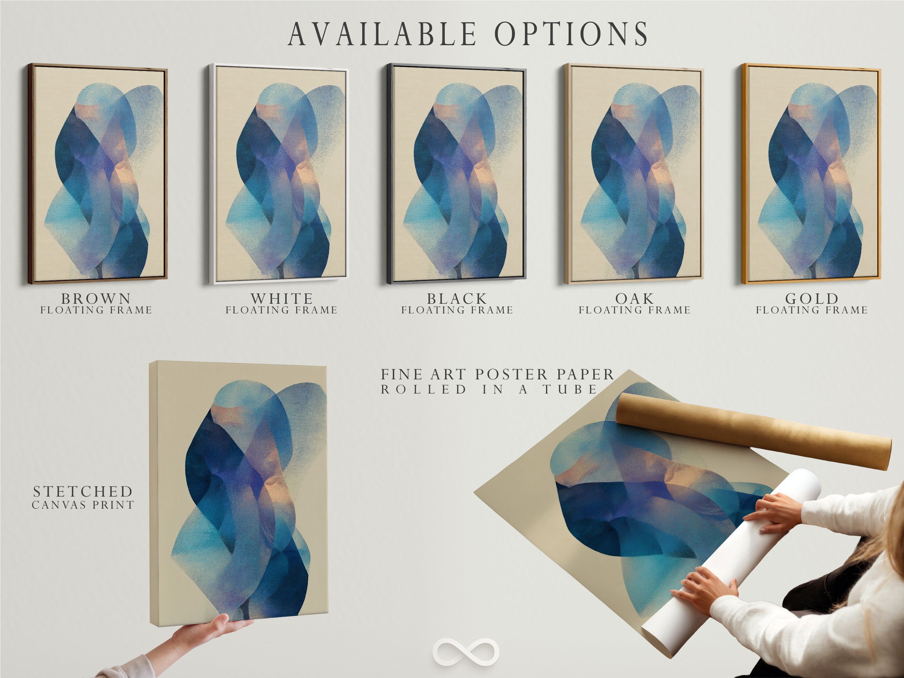 Explore the available options for your art prints. Choose from a stretched canvas print fine art poster paper or a floating frame. Each option offers a unique way to display your artwork. Select the perfect format to match your style and decor. Customize your art presentation with our diverse options.