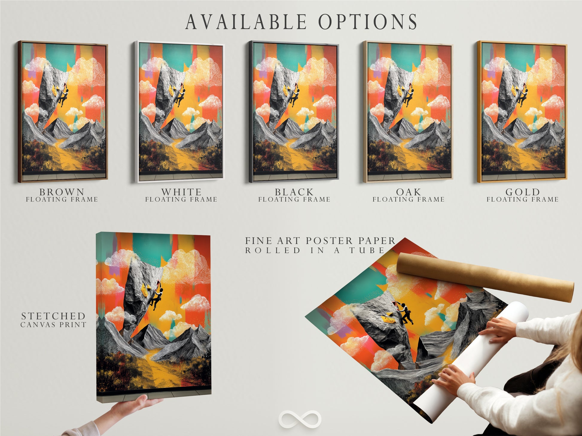 Available options for this artwork. Choose between a stretched canvas print fine art poster paper or a floating frame. Customize your art. Find the perfect option to match your style and decor preferences.