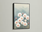 Cactus flower art in a black frame. This botanical print provides a striking contrast on your wall. The black frame accentuates the artwork's details. A modern touch for your living room or office. Desert bloom art adds sophistication.