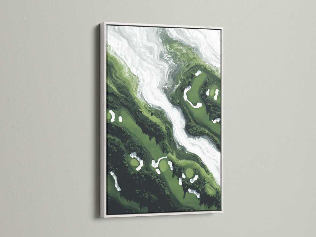 Modern emerald abstract artwork is displayed in a white frame. Green marble art complements contemporary styles. This fluid art canvas creates a serene atmosphere. Perfect for minimalist decor. Enhance your office or living space with this swirl artwork. Ideal for renters and homeowners.