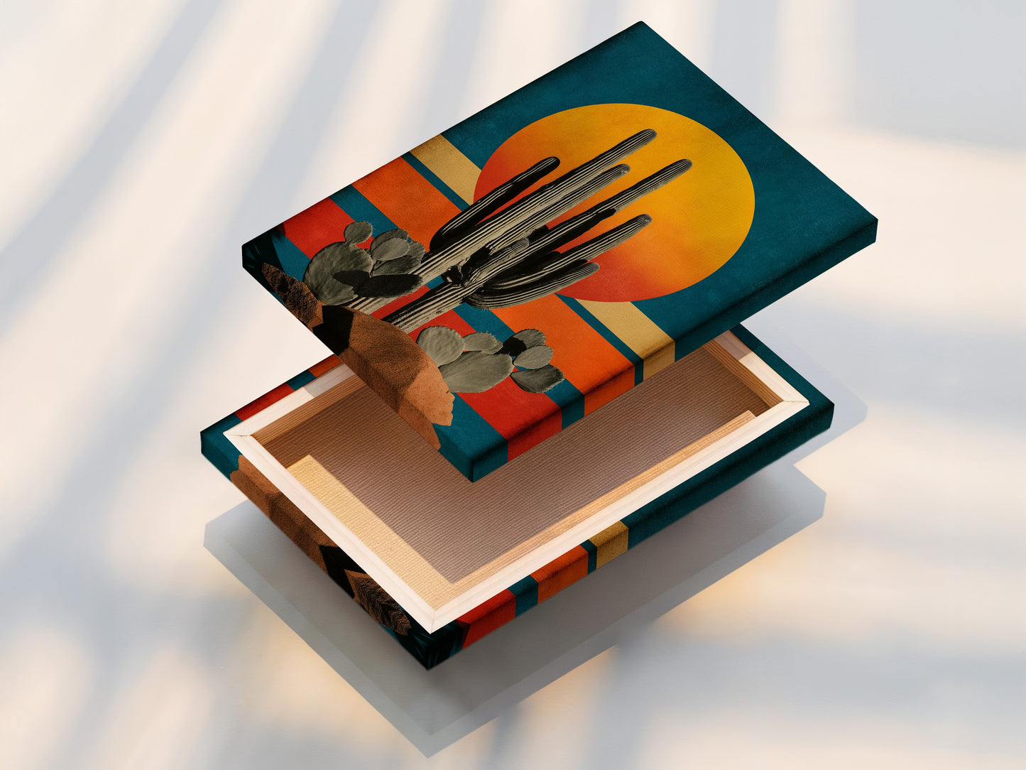 The stretched canvas print is ready to transform your walls. The artwork is vibrant and detailed. It is perfect for adding a Southwestern vibe to your home. Enjoy the beauty of desert landscapes every day. This is a must-have piece.
