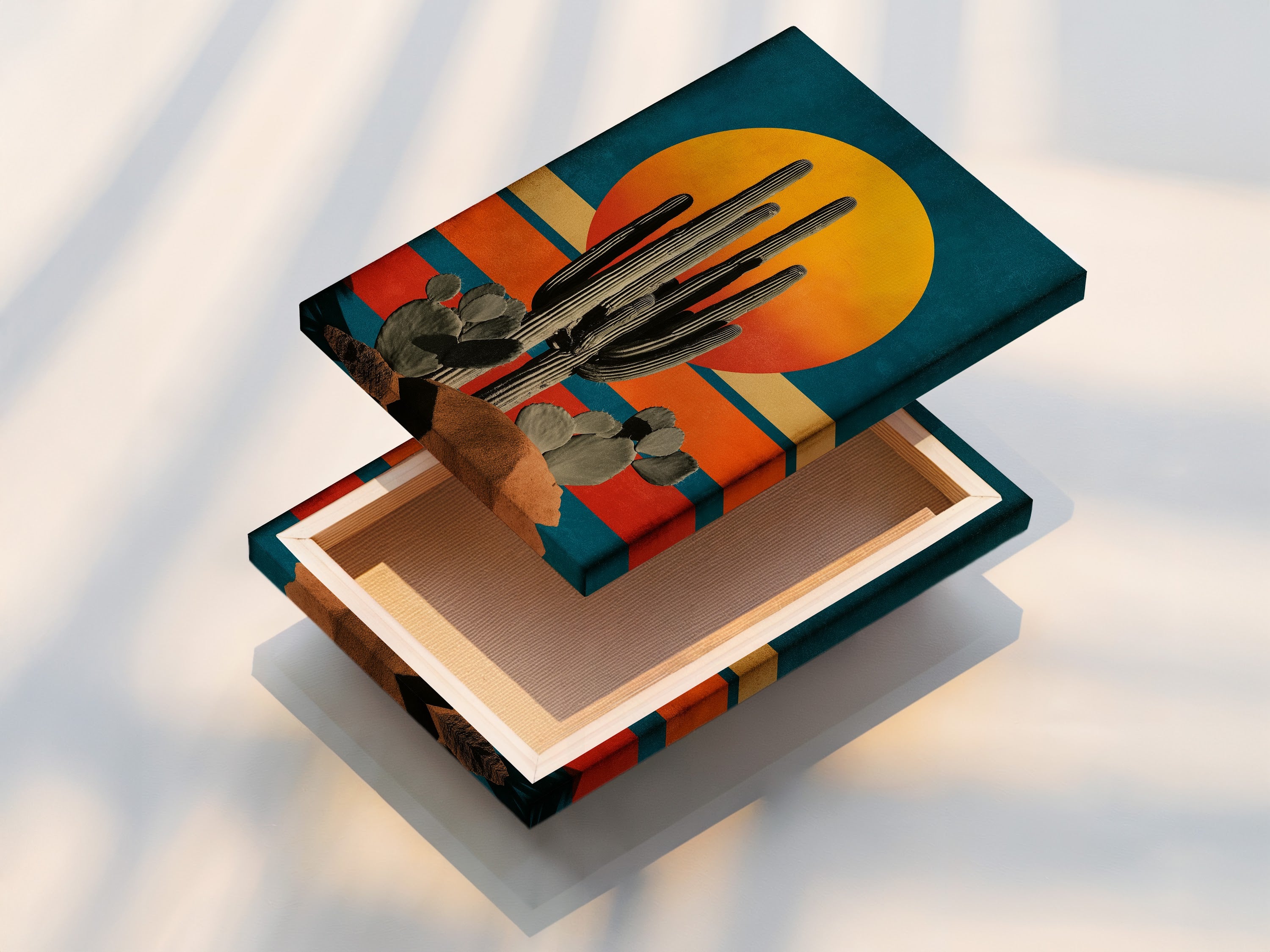 The stretched canvas print is ready to transform your walls. The artwork is vibrant and detailed. It is perfect for adding a Southwestern vibe to your home. Enjoy the beauty of desert landscapes every day. This is a must-have piece.