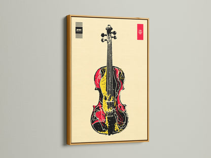 The gold frame showcases abstract musical instrument artwork. This violin art print is perfect for music enthusiasts. This artwork complements minimalist modern or eclectic styles. Great for music rooms band rooms studios and music schools. This modern artwork is great for music lovers.