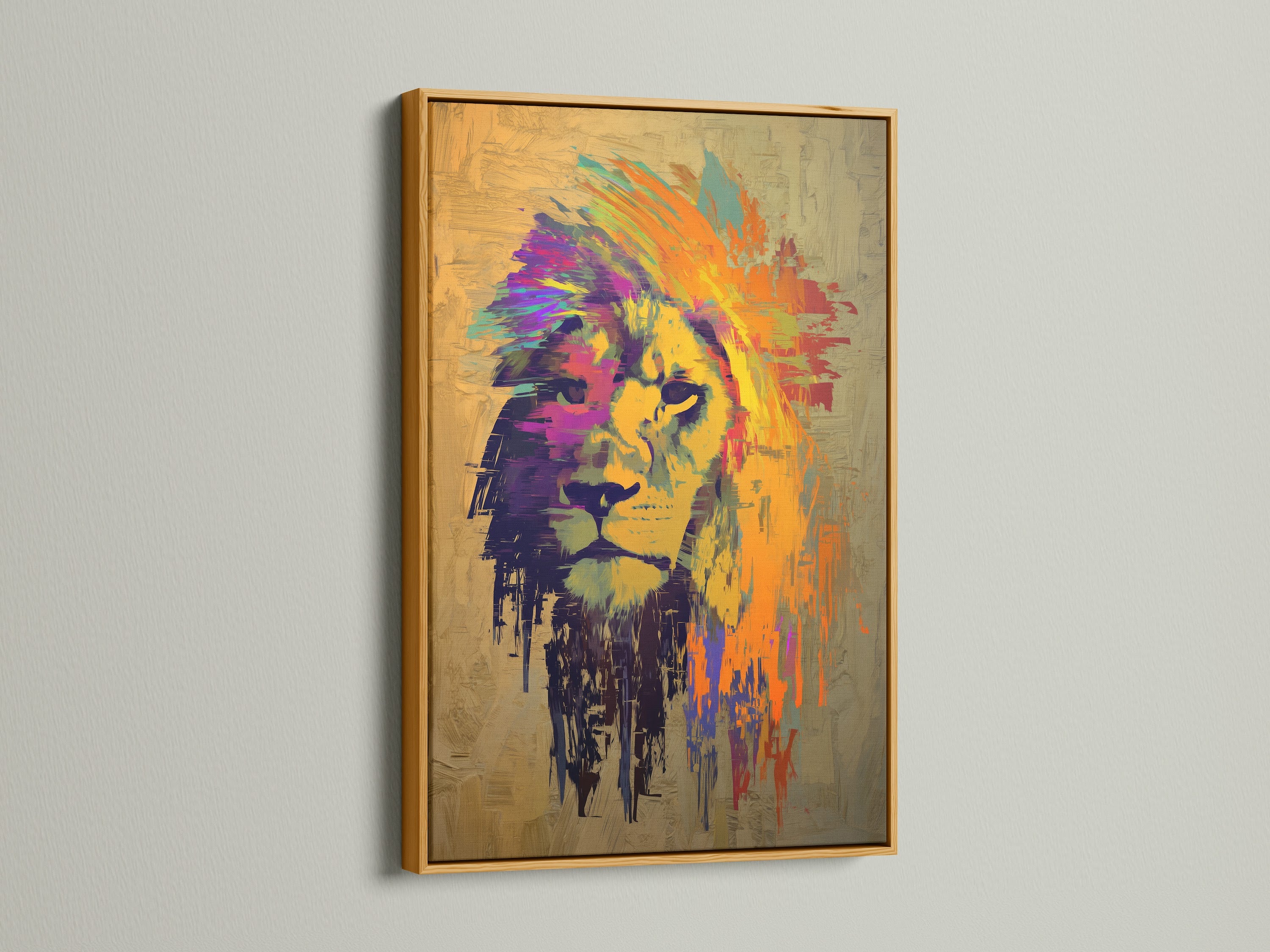 A majestic lion artwork is showcased in a gold frame. The gold frame exudes opulence and elegance. This framed artwork makes a statement. Browse our framed art selection. Add a touch of luxury to your walls with our framed art.