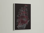 Sailing Ship Artwork in a White Frame. This nautical canvas showcases a vessel wall art piece. It's a line art print that complements coastal office decor. The white frame adds a clean look.