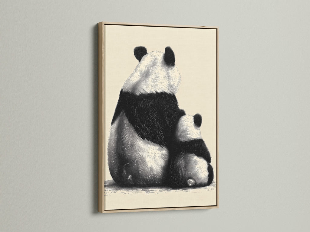 This image showcases an oak frame. The artwork inside features a delightful panda with its cub. The oak frame provides a natural and warm touch to the artwork. Enhance your home with this elegant framed art.