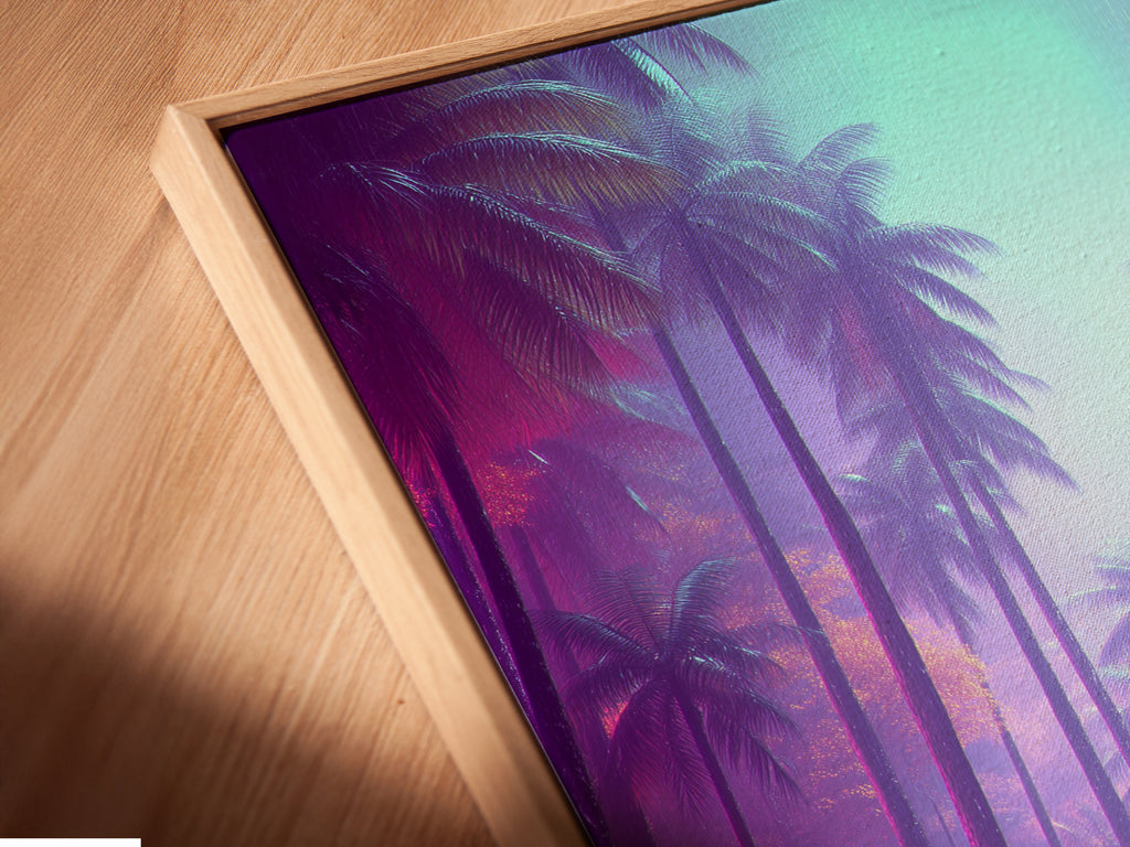A close-up angle of a canvas print in a floating frame. Showcasing the depth and texture of the artwork. The floating frame adds a contemporary touch. Perfect for any modern home.