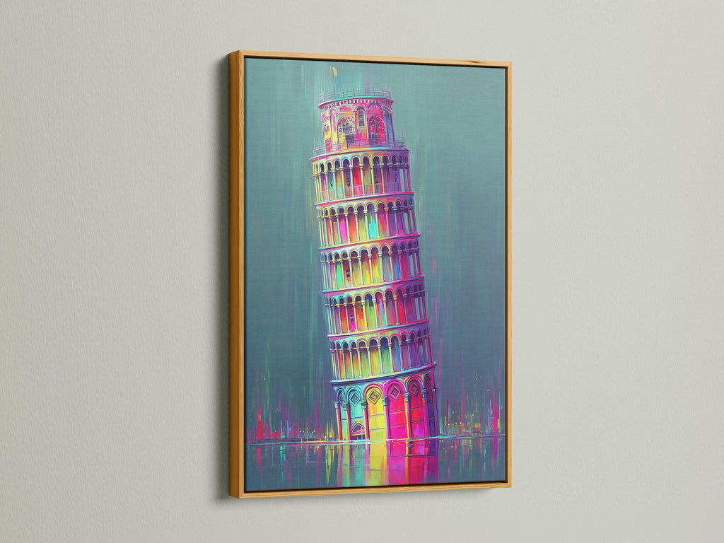 Add a touch of glamor with a gold frame. This frame surrounds the Leaning Tower of Pisa artwork beautifully. The gold finish enhances the vibrant home decor. Discover gold frames for your architecture print
