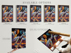 Available options for the Fencing Duel artwork. Choose from a stretched canvas print a fine art poster paper and a floating frame. Find the perfect style to match your modern wall art needs