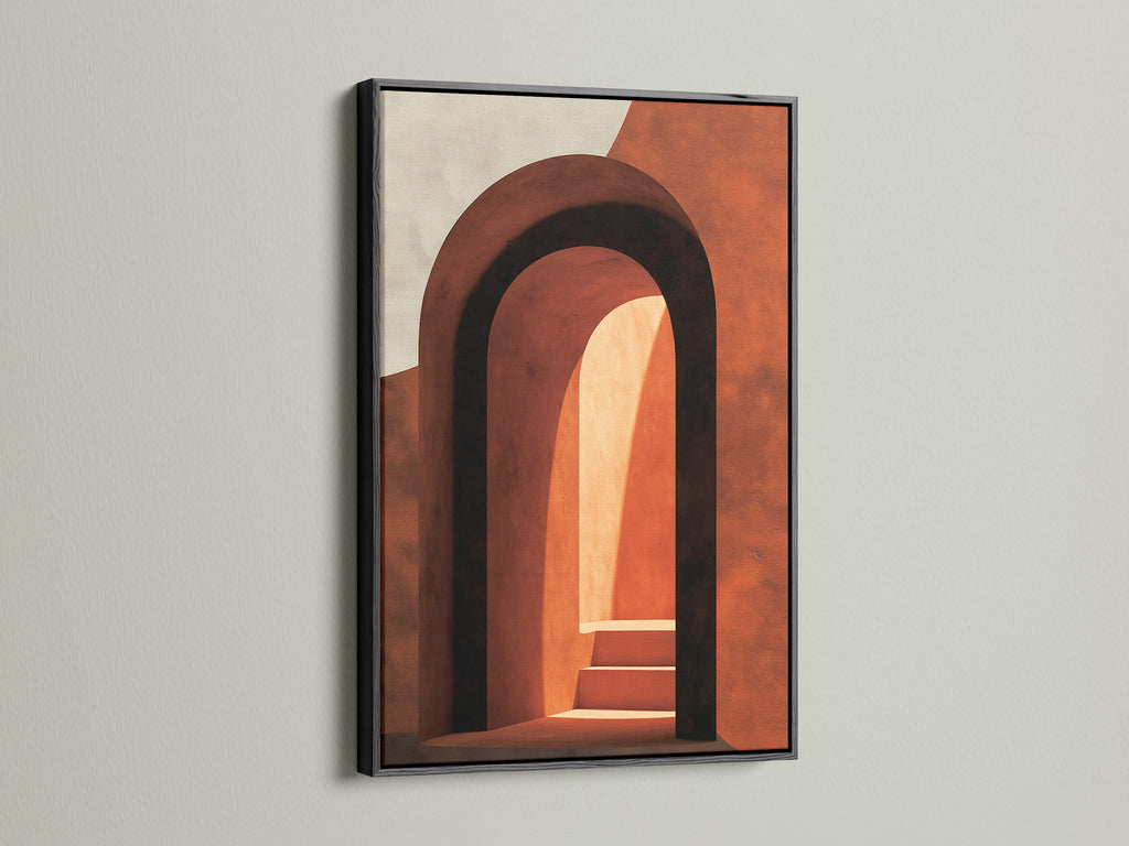Artwork with a black frame. The art features arches and steps. Black frames create a bold and sophisticated statement. Find the ideal frame to showcase your artwork and elevate your interior.
