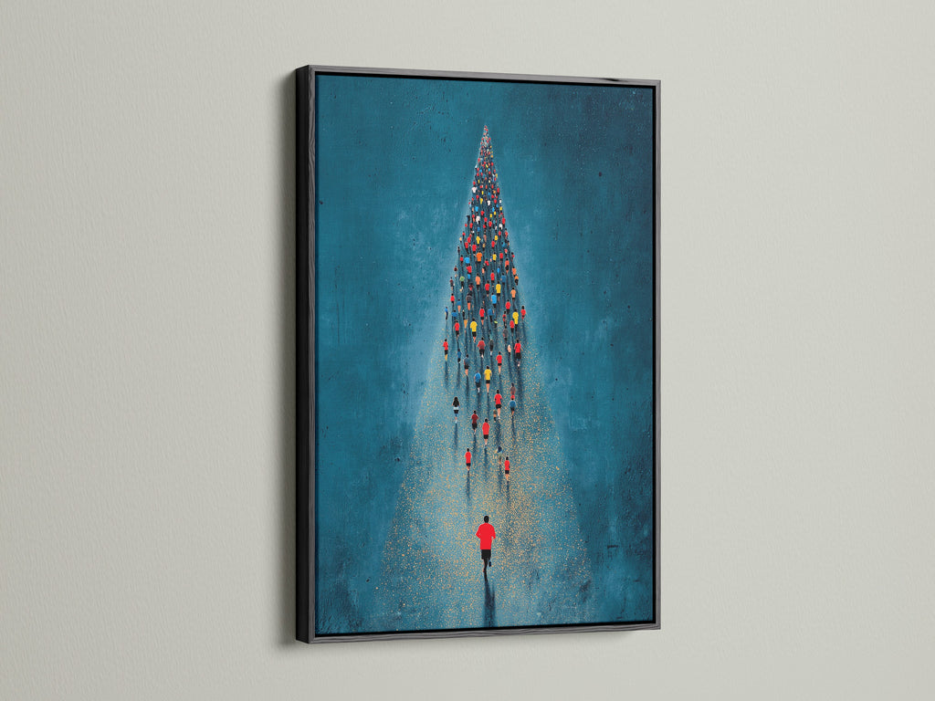 The aerial swimmers artwork is showcased in a sleek black frame. This sports canvas art is ideal for creating a modern and sophisticated look. The black frame adds contrast and highlights the vibrant colors. Suitable for fitness enthusiasts and business owners. It brings an inspiring touch to any space.