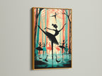 Ballerina artwork in a gold frame. The teal wall art complements the coral artwork. This piece is ideal for dance instructors. It can be a thoughtful dancer gift for various occasions.