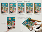 Available options for Mediterranean Village artwork. You can choose from a stretched canvas print fine art poster paper or floating frame. Each option offers a unique way to display this vintage car artwork. Find the perfect style for your home decor.