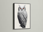 Add sophistication with owl artwork in a black frame. This wildlife canvas features modern animal art. The bird art print provides a sleek look for your walls. Enhance your home or office decor today.