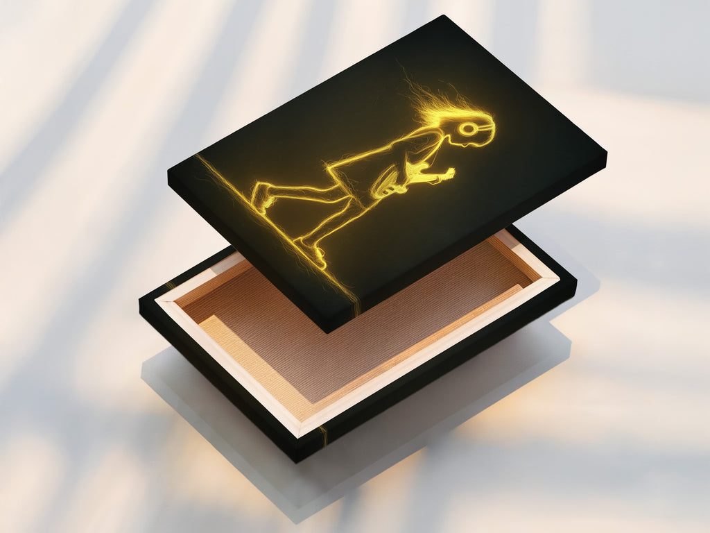 This is a stretched canvas print. The Guitar Player Art is ready to hang. No additional framing is needed. The electric neon wall art is perfect for music rooms. It will complement modern minimalist styles.