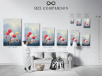 Size comparison chart showcasing the Floral Garden artwork in an interior setting. Visualize the perfect fit for your space. Choose from small to large sizes. Find the ideal botanical print today.