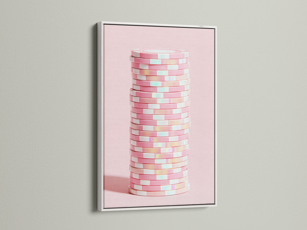Abstract geometric artwork in a white frame. The artwork features pink pastel colors. Ideal modern canvas art for minimalist enthusiasts. This piece enhances any space with contemporary style and a clean look.