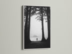 Fine art print of a beach scene with a lone figure. This artwork is elegantly framed in white. The white frame offers a clean modern aesthetic. It complements the black and white art beautifully. View this white frame option.