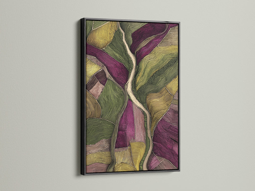 Artwork presented in a black frame. The black frame creates a bold and striking contrast. It adds a touch of sophistication to the art. Ideal for a contemporary space. The artwork is dramatic.