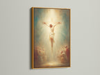 This artwork features Jesus on the cross. It is luxuriously showcased in a gold frame. Gold frames add a touch of elegance. They bring a touch of opulence to any artwork. Discover the allure of a gold frame in your home. Explore our gold frame options to elevate your artwork. Make a statement with our exquisite gold frames.