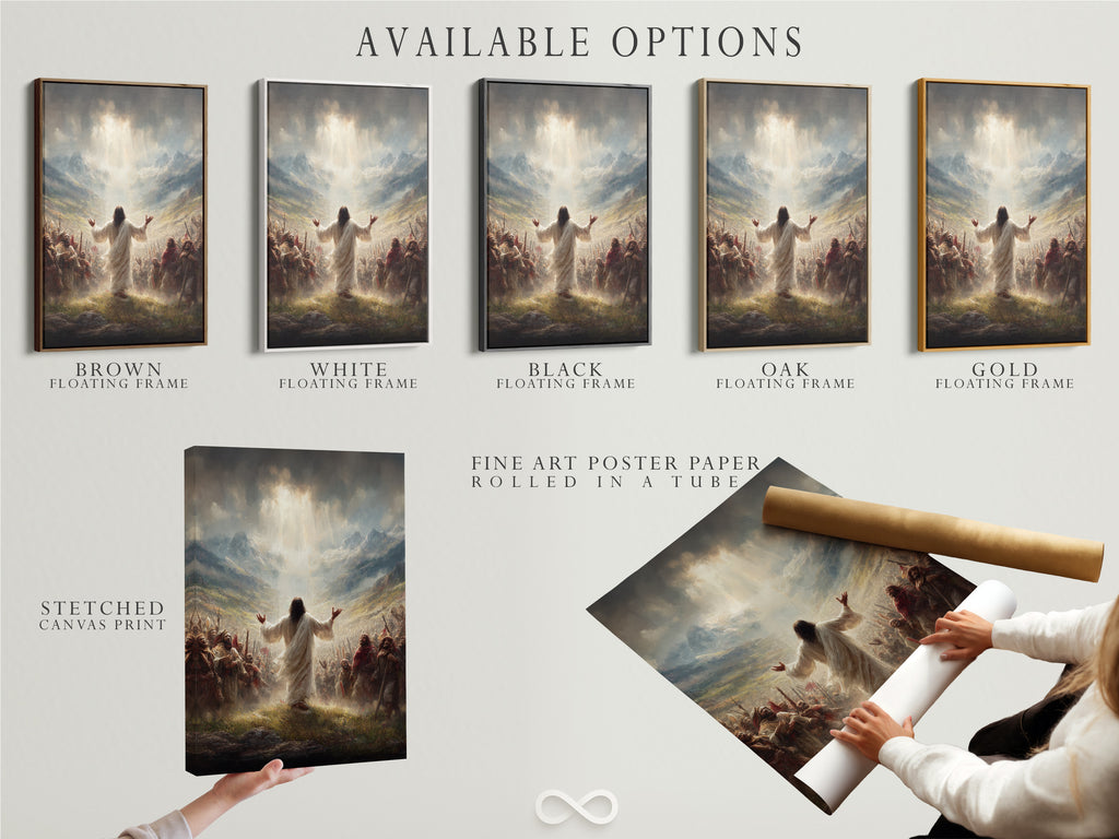 Explore available options for our Jesus Christ artwork. Choose from stretched canvas prints fine art poster paper or floating frames. Customize your spiritual decor to fit your unique style.