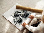 A woman is carefully rolling a fine art poster paper. The poster paper is high-quality. It's ideal for detailed artwork. Preserving artwork is essential. Handle fine art with care.