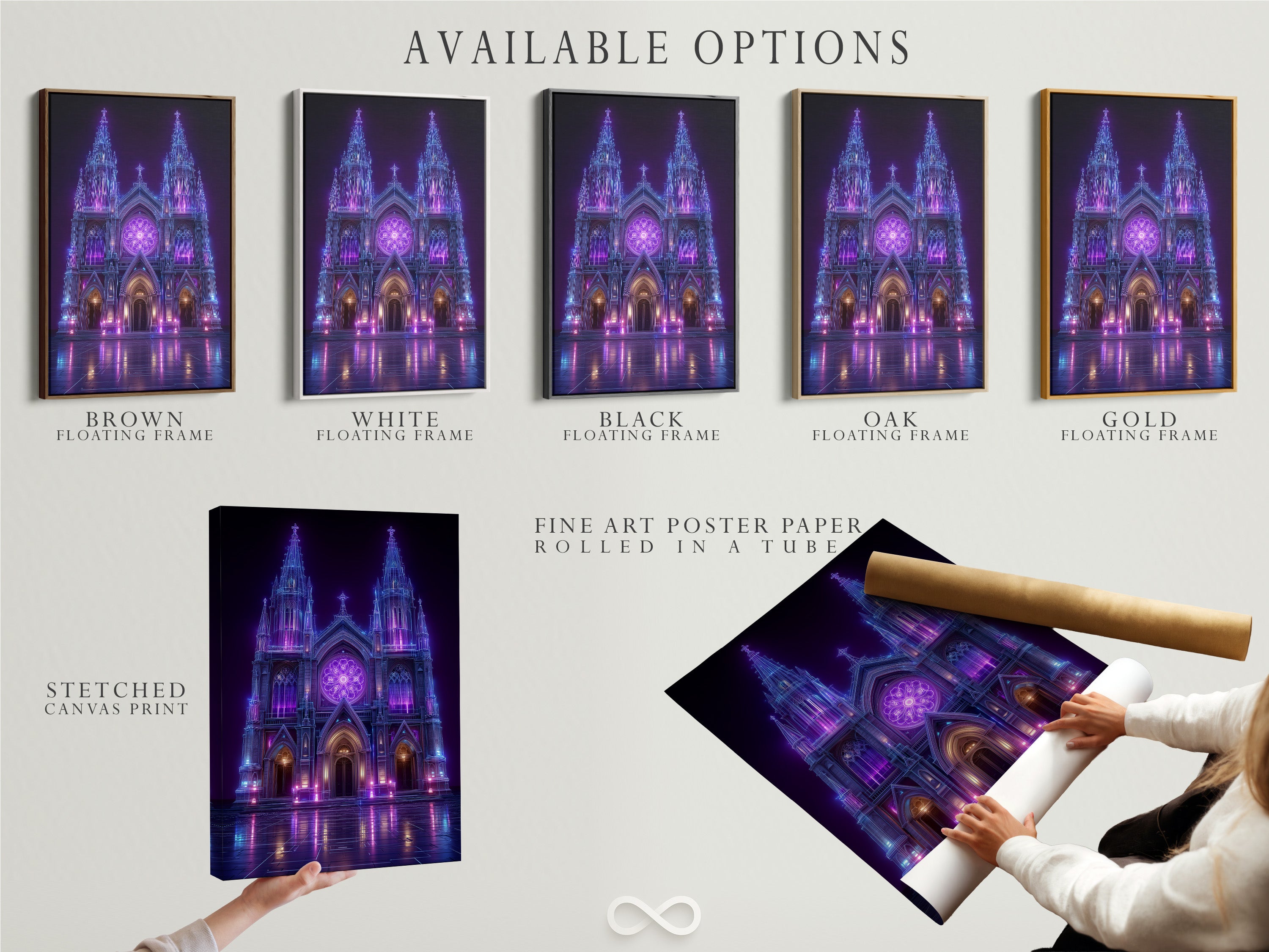 Explore the available options for your artwork. Choose from stretched canvas prints fine art poster paper or floating frames. Customize your gothic cathedral art. Create the perfect cyberpunk decor for your space.