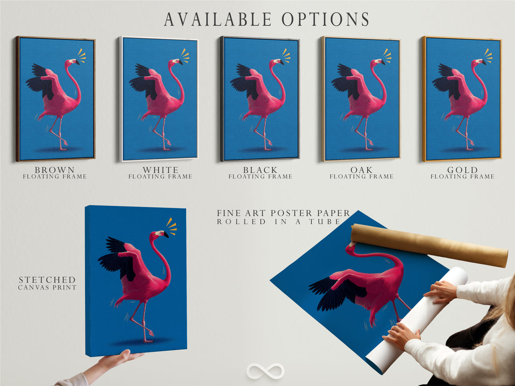 Available options include a stretched canvas print. Fine art poster paper is also available. The floating frame enhances the artwork. These options cater to different preferences. Choose the perfect format to showcase your favorite artwork. Each option offers a unique way to display art.