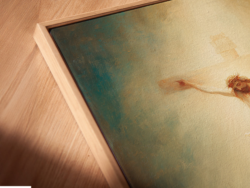 A detailed close-up showcases this canvas print in a floating frame. The artwork appears to float within the frame. This creates a modern and sophisticated look. The floating frame enhances the artwork's visual appeal. Discover the beauty of our floating frame options. Elevate your space with this unique framing style.