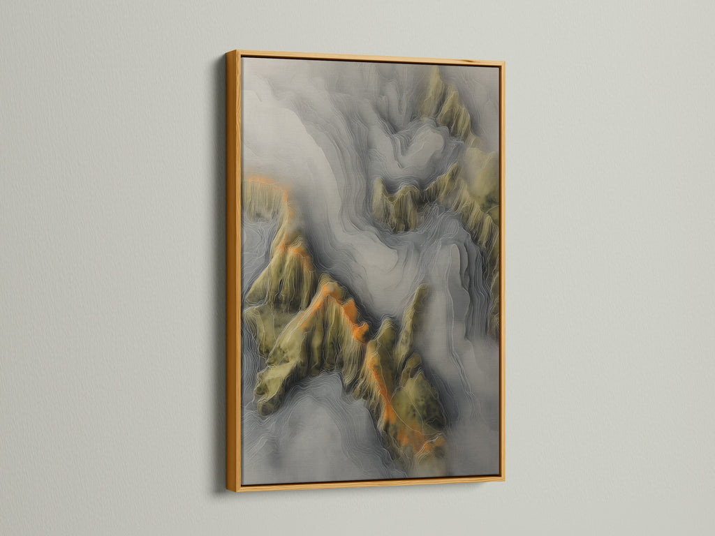 Gold frame art. The artwork showcases a topographical map with elegant lines. The gold frame adds a touch of luxury. It creates a classic look. This combination enhances the artwork's visual appeal. It makes it stand out.