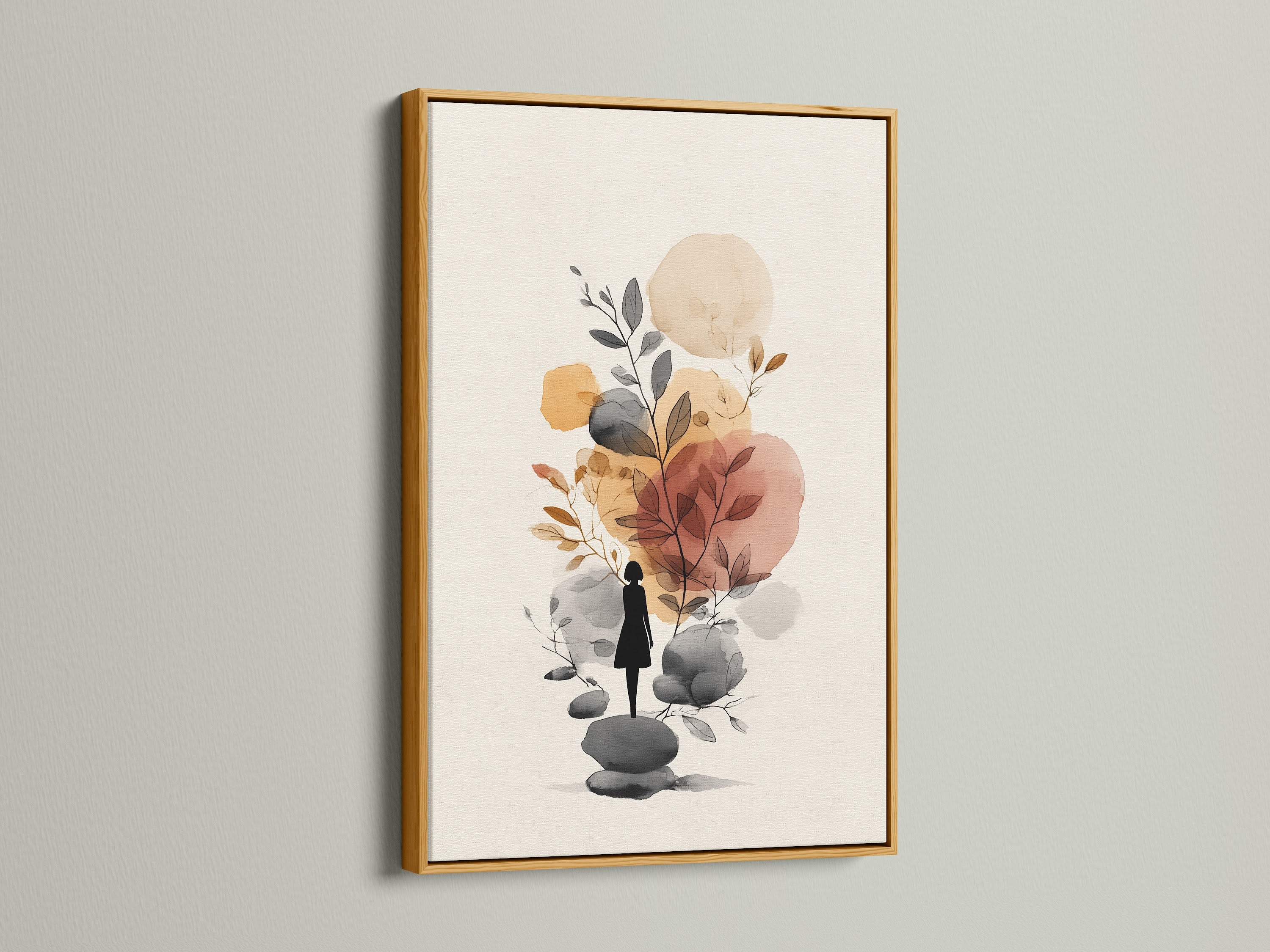 Abstract Botanical Art Print - Minimalist Woman Silhouette, Neutral Tones Wall Decor, Modern Nature Artwork, Boho Home Decor