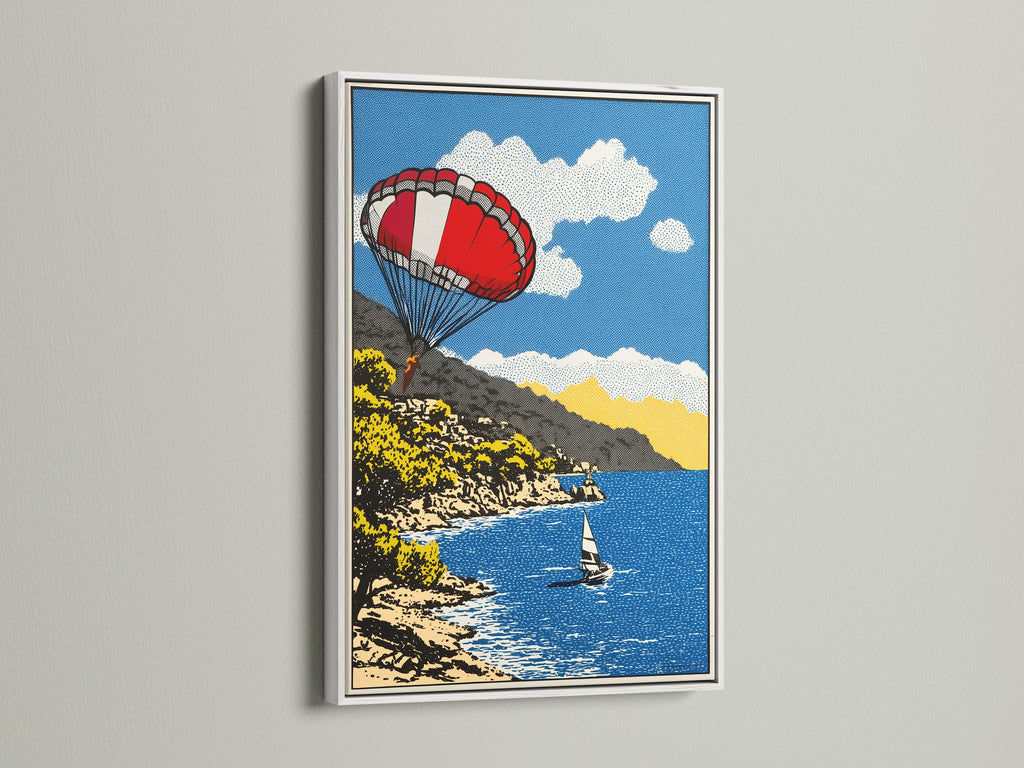 A white frame presents a clean modern look. The bright border enhances the artwork. This frame offers a fresh and contemporary feel. Its neutral tone allows the art to stand out.