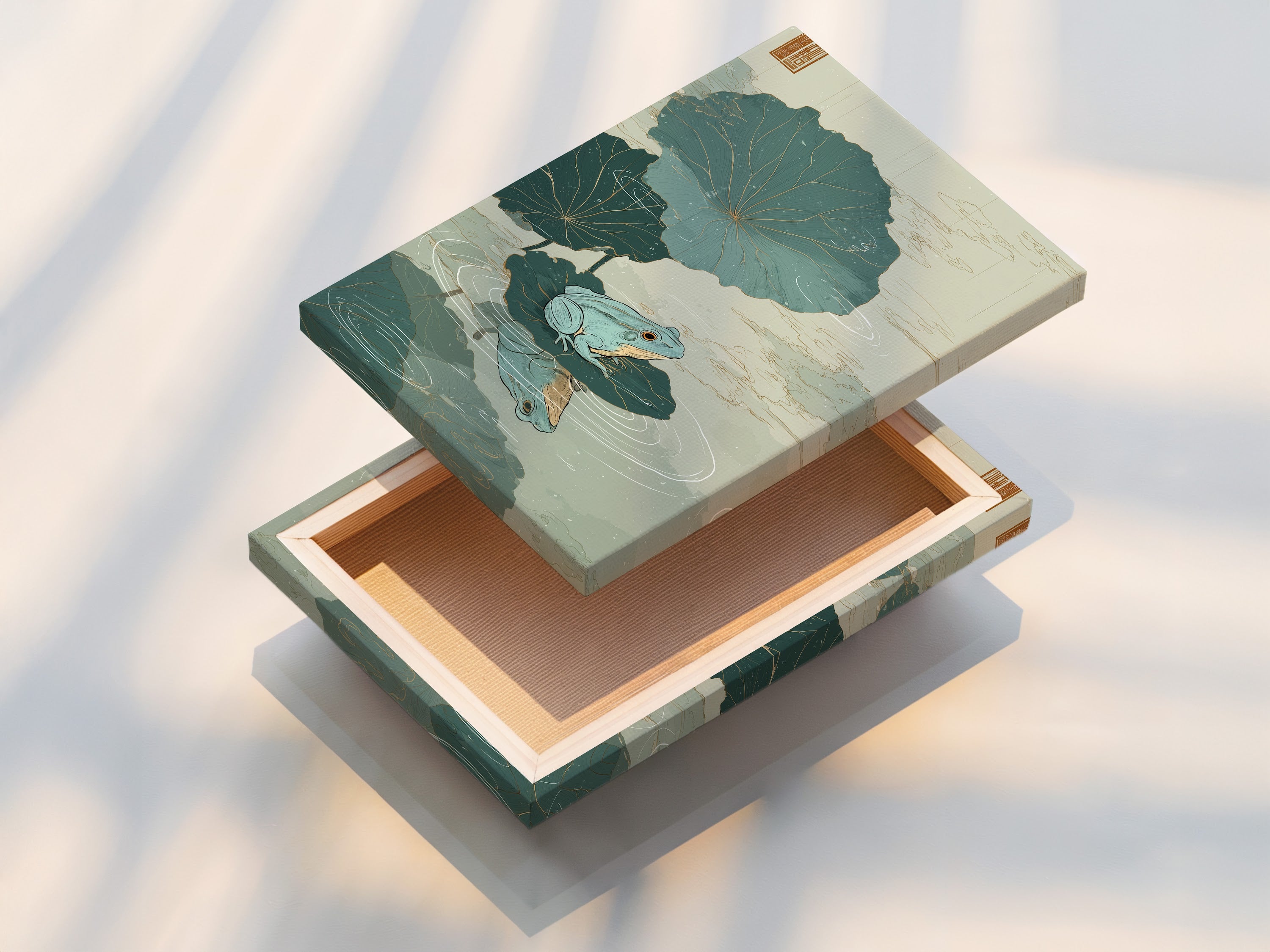 Vintage Frog Lily Pad Art Print - Japanese Style Nature Wall Decor, Pond Life Botanical Illustration, Zen Water Garden Artwork