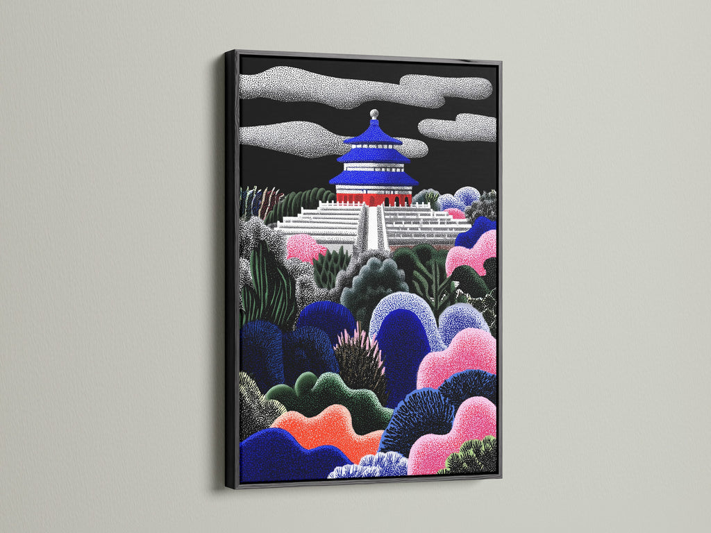 A striking black frame displays artwork. The black frame adds sophistication. Gallery artwork elevates any room. The dark frame makes the art stand out. Perfect for creating a focal point. Find the ideal frame to complement your artwork. A great choice for any space.