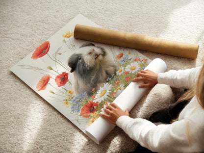 A woman carefully rolling a fine art poster paper. The poster paper is of high quality and ready for framing. The process ensures the artwork remains pristine. It is perfect for collectors and art enthusiasts who appreciate fine details.