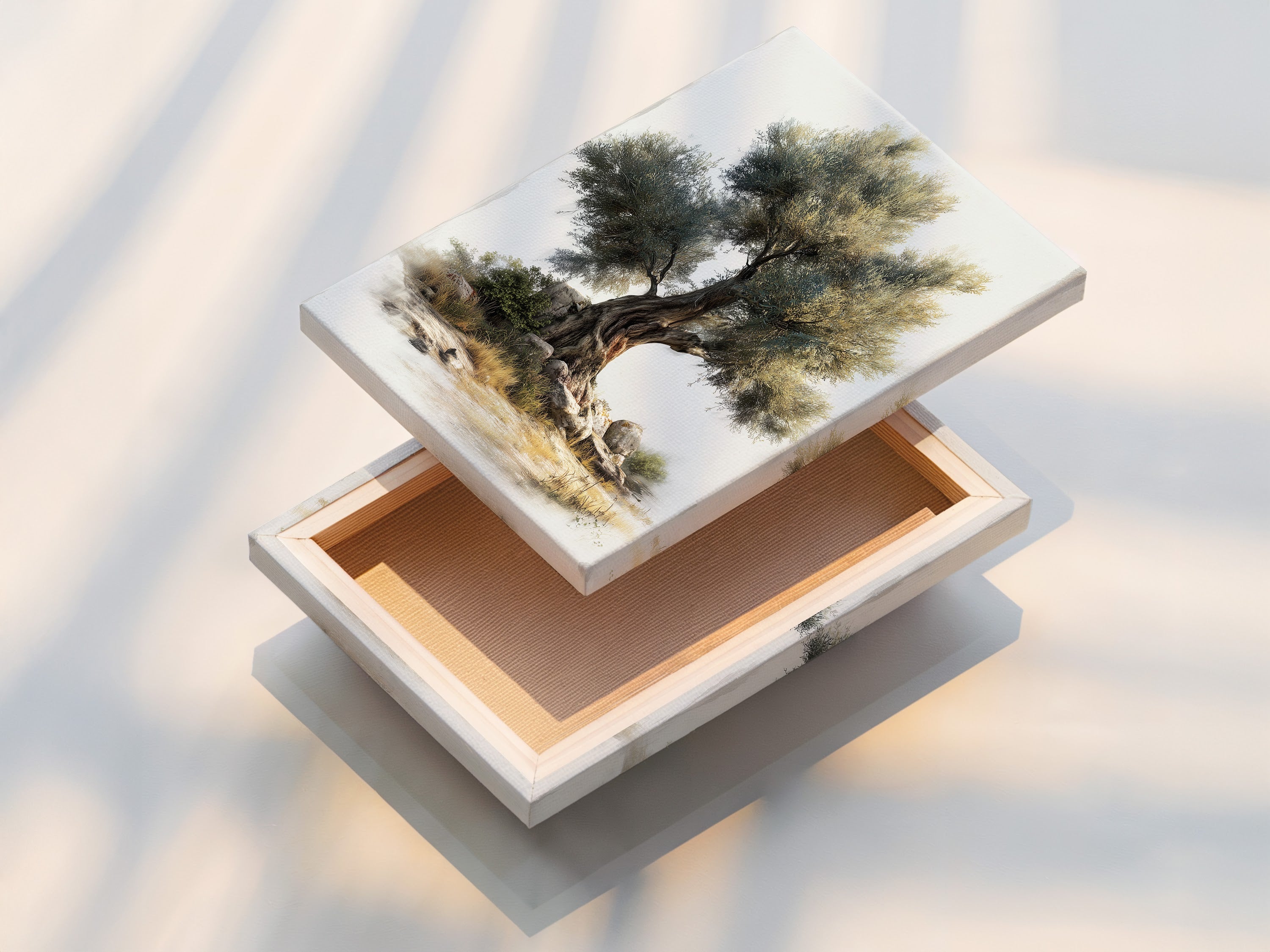 Ancient Olive Tree Canvas Print - Mediterranean Landscape Wall Art, Vintage Nature Artwork for Living Room Decor