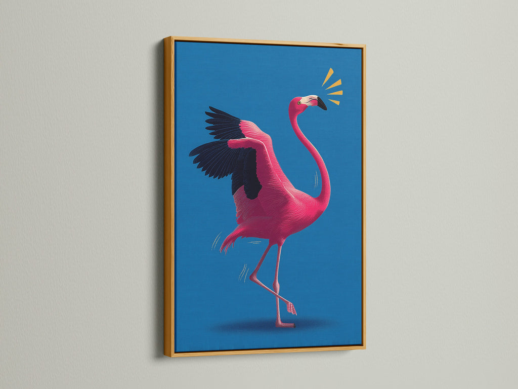 The flamingo artwork is luxurious in a gold frame. The gold frame adds a touch of glamour. It elevates the artwork. This piece is perfect for adding a touch of opulence to your home. It's ideal for those who appreciate luxury art. The gold frame enhances the artwork's elegance.