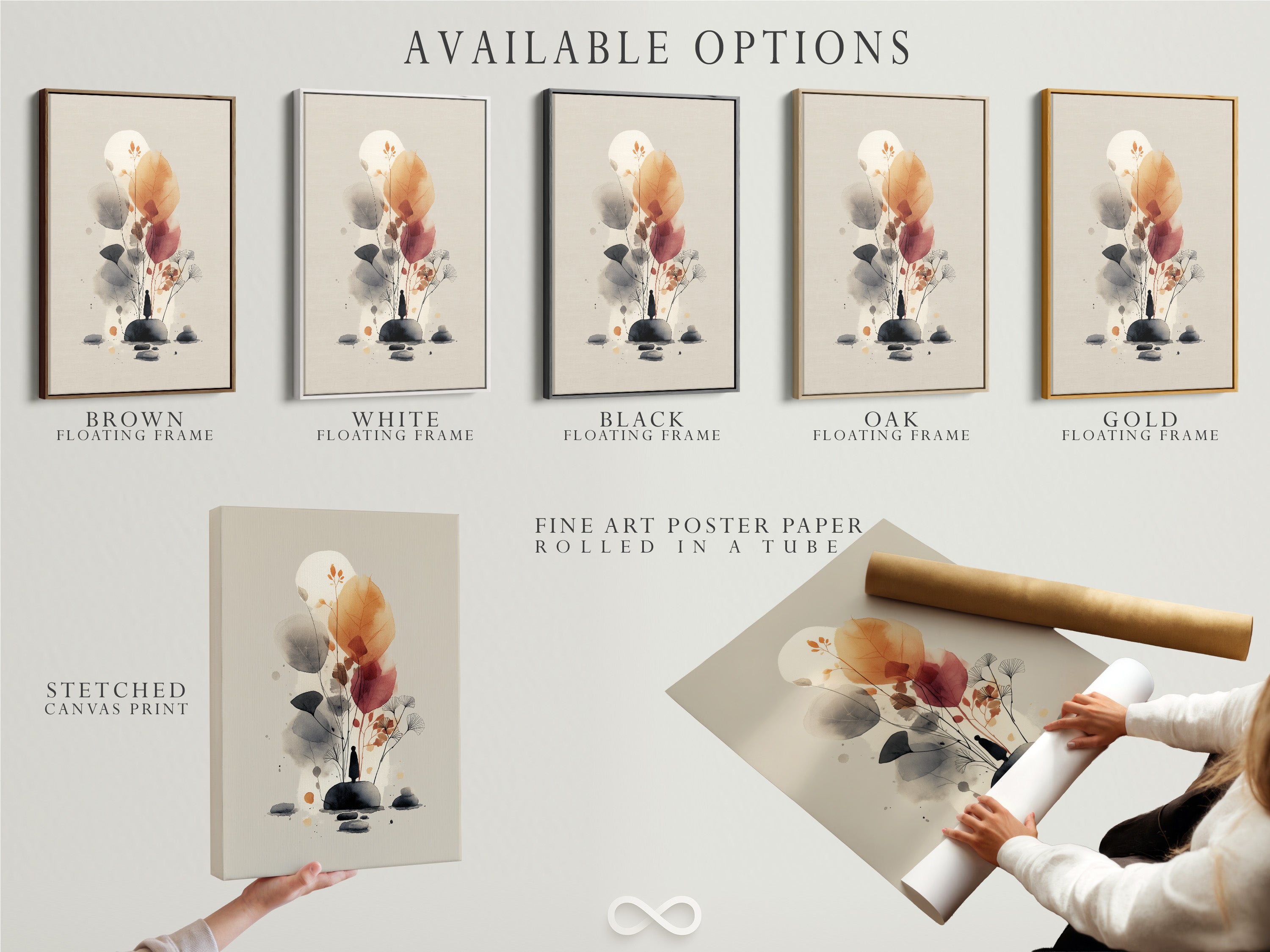 Abstract Botanical Wall Art - Watercolor Floral Print, Modern Minimalist Home Decor, Nature Inspired Artwork, Framed Canvas