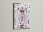 The Monkey Pope artwork is beautifully presented in an oak frame. This animal portrait offers a blend of satire and contemporary style. The oak frame enhances the artwork's charm. Ideal for living rooms bedrooms or offices. Add a touch of quirky elegance to your wall decor with this conversation piece.