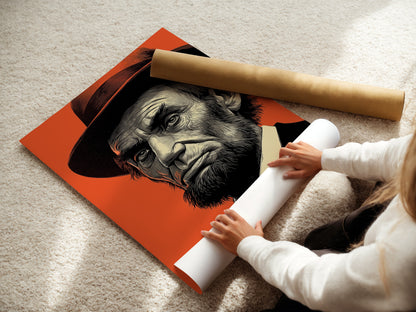 A woman carefully rolling a fine art poster paper. The poster paper is high-quality and durable. It ensures the artwork looks its best. Fine art posters are perfect for any space. Enjoy the beauty of fine art prints at home.