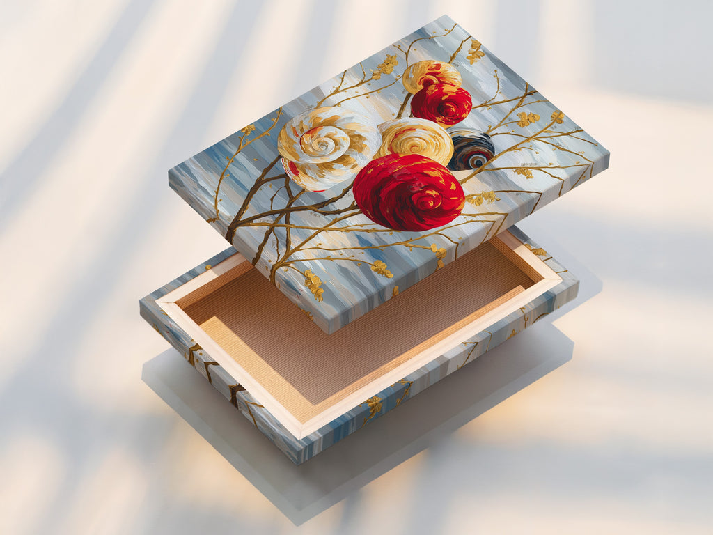 This stretched canvas print displays spiral flower artwork. The ready-to-hang canvas adds texture and depth to the botanical artwork. Perfect for living rooms bedrooms and offices. Order now.